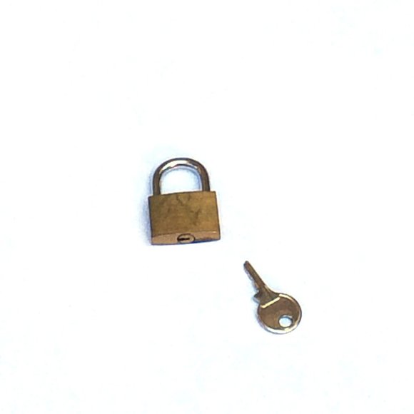 Vintage 1" wide small gold brass metal padlock with key for storage or travel - Picture 4 of 9